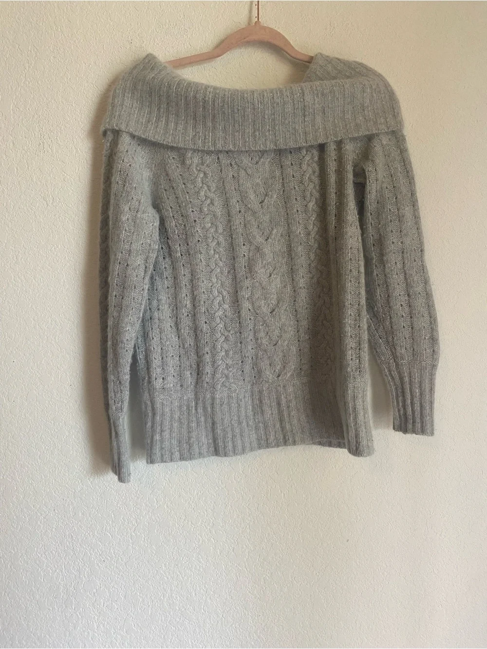 Banana Republic Grey Off-The-Shoulder Cable Knit Sweater